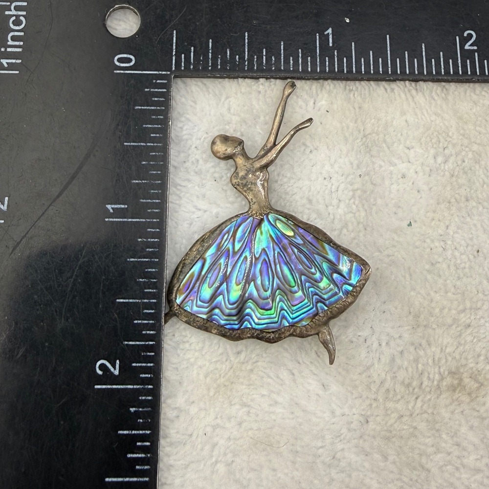 Vintage Ballerina Brooch Abalone Shell Inlay Silver Tone - Picture 9 of 9